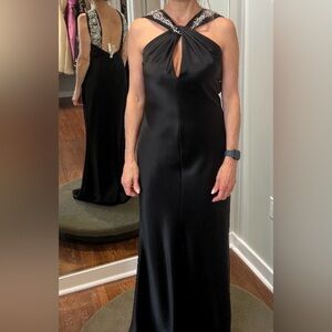 Wayne Clark Elegant Black Satin Dress with beaded embellishment